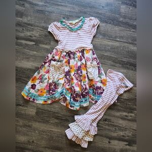 Matilda Jane Chrysalis Fall Mixed Prints Floral Striped Twirl Outfit